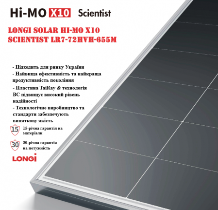 Ключові особливості LONGi Solar Hi-MO X10 Scientist LR7-72HVH-655M 